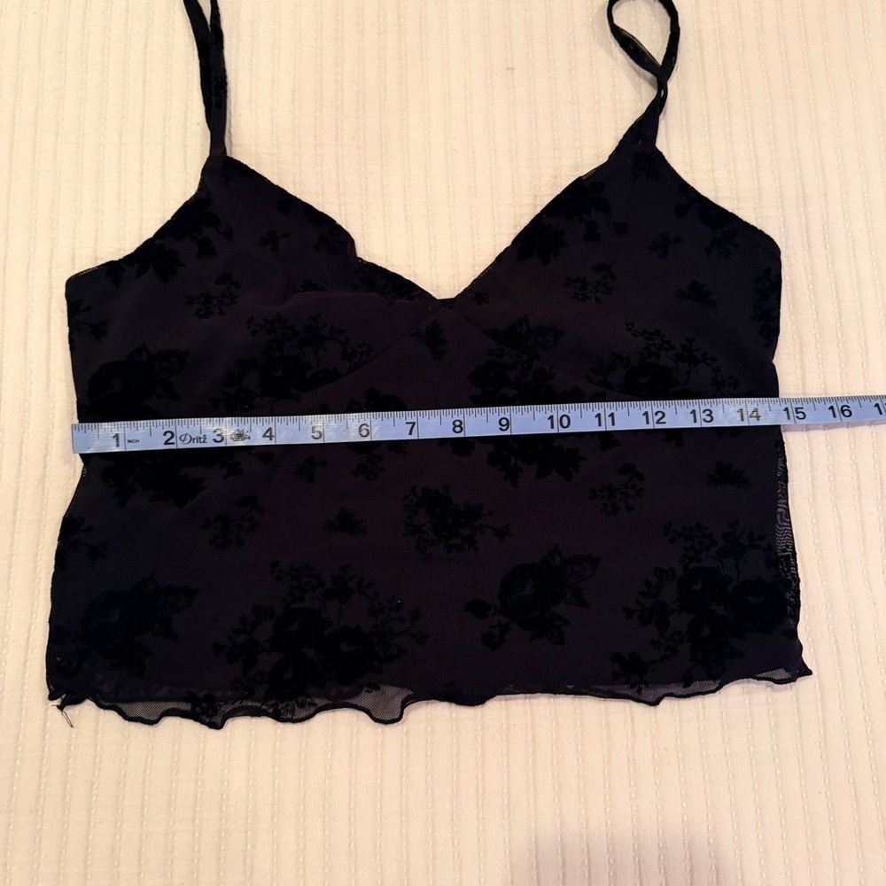 No Boundaries Y2K Black Lace Mesh Lettuce Trim Floral Velvet Women's Cami Size M - Picture 8 of 9